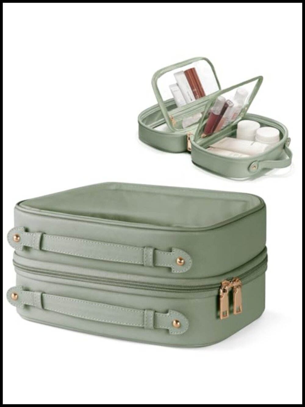 Large Clear Cosmetic Bag with 4 Compartments, Travel Toiletry Organizer, Faux